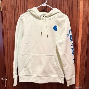 Carhartt women’s light green Hoodie with Blue Logo